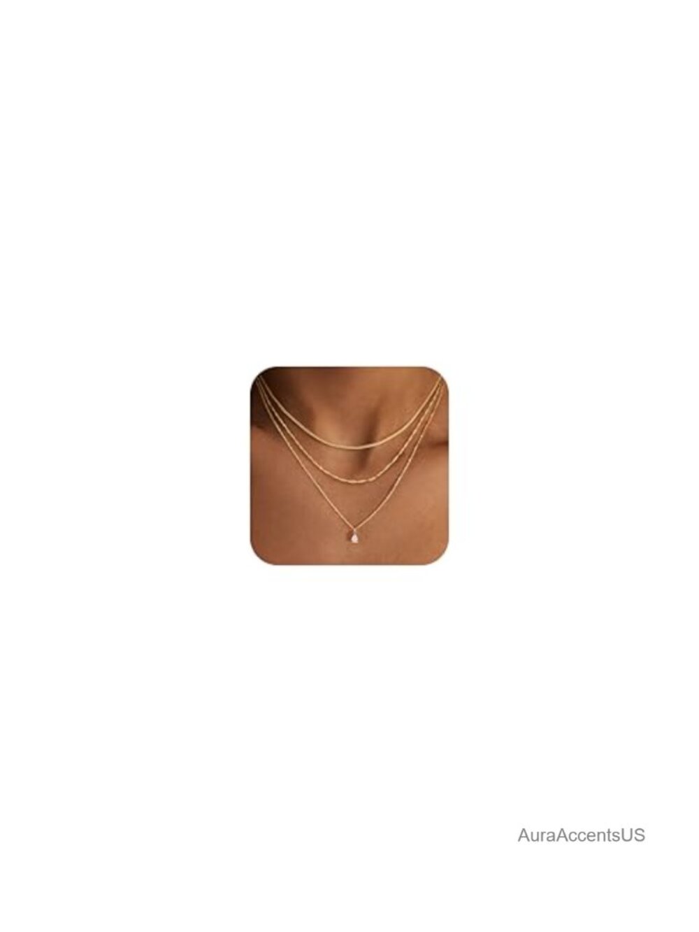 14k Gold Plated CZ Layered Necklace Set with Cuban Chain, Teardrop Pendant,